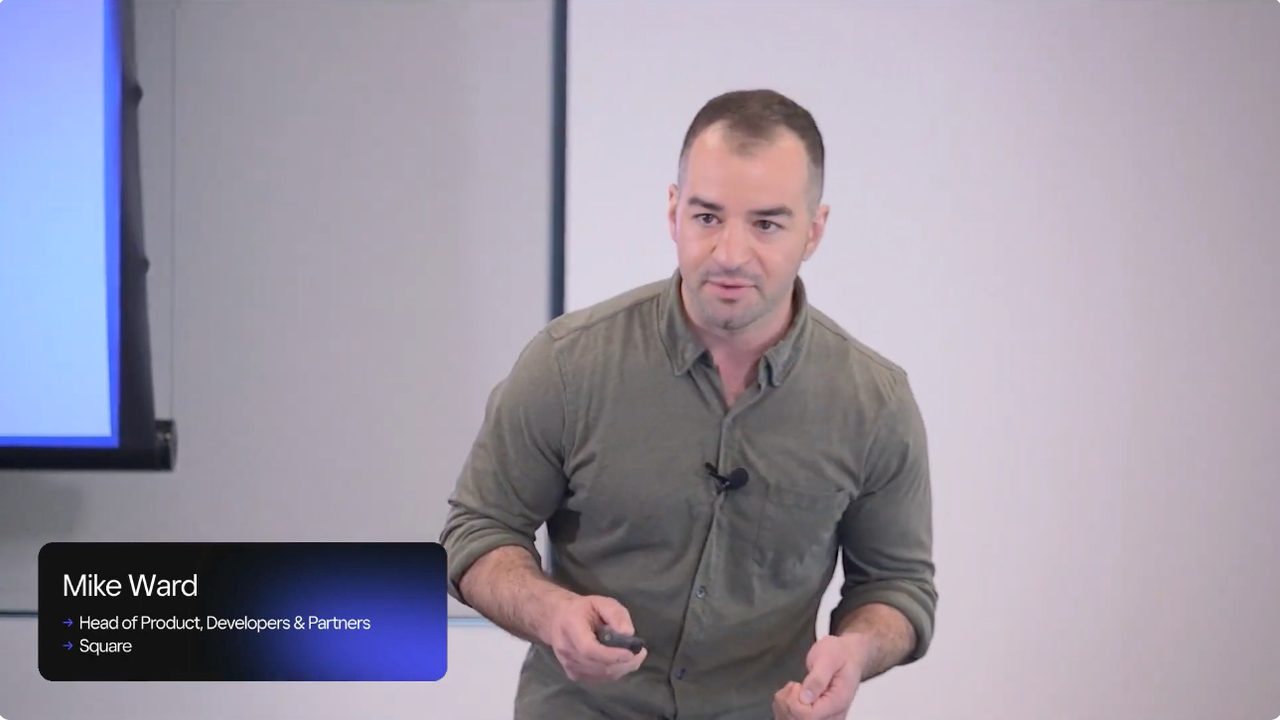 Mike Ward presenting the keynote at Square Unboxed 2023